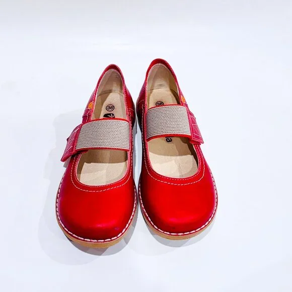 JUNGLA Red Leather Mary Jane Shoes | Vintage Inspired Everyday Flats | Size 36 * - Picture 3 of 6